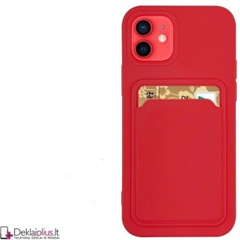 Švelnus silikoninis dėklas su kišenėle - raudonas (telefonams Apple Iphone 13 Mini)